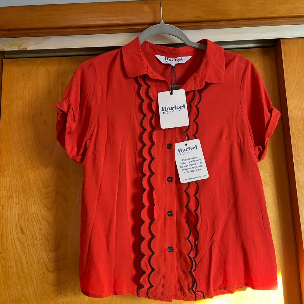 Harkel Red Button-Up Blouse